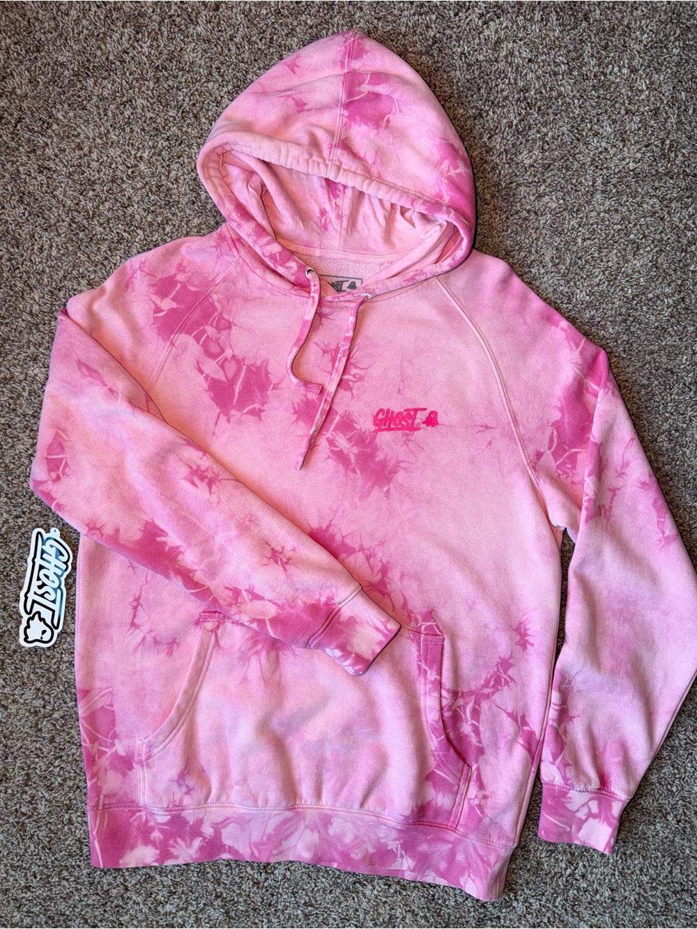 Ghost Tie-Dye Pink Hooded Pullover Sweatshirt